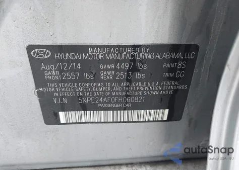 2015 Hyundai Sonata Se z USA, uszkodzony, nr VIN 5NPE24AF0FH060821